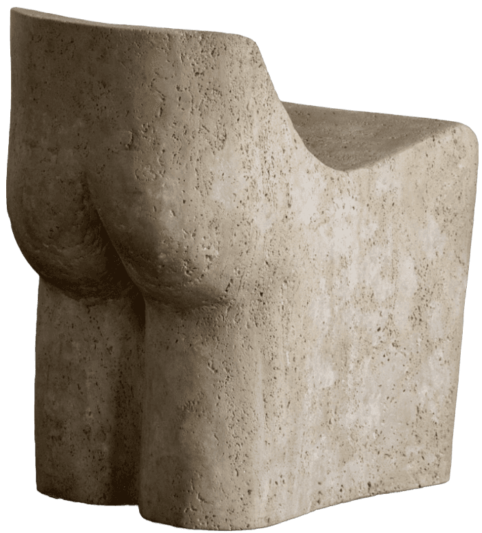 A monolithic accent chair crafted from a single block of natural travertine stone, featuring an orga… — 3D model