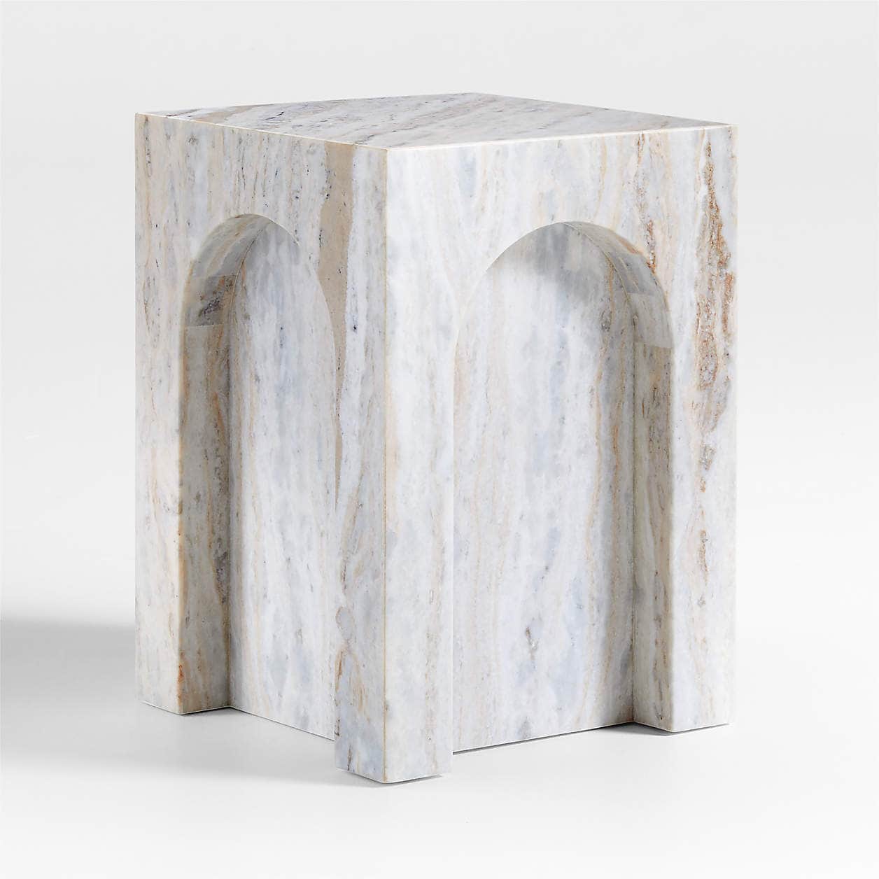 A modern end table crafted from a single block of marble. It features a rectangular top and a base w… — 3D model