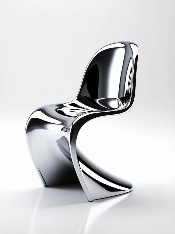 A highly polished, sculptural chair with a continuous, flowing form. The design features a smooth, S… — 3D model