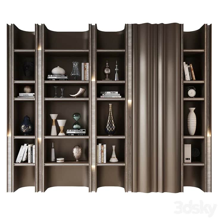 A sophisticated modular shelving system designed for display and storage, featuring multiple vertica… — 3D model