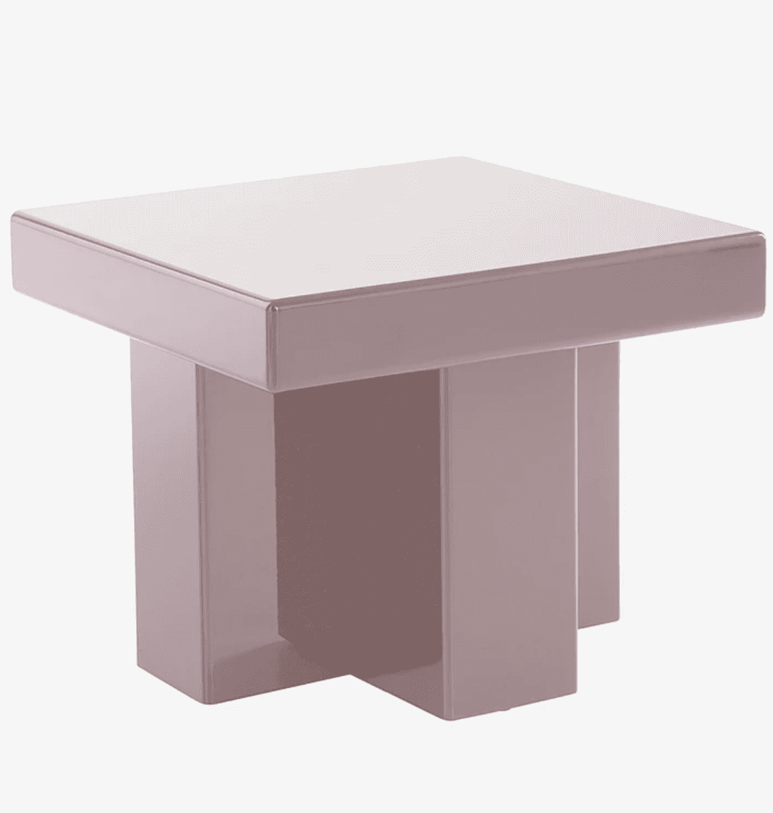 A modern, square accent table featuring a thick, solid tabletop and a robust base composed of four t… — 3D model