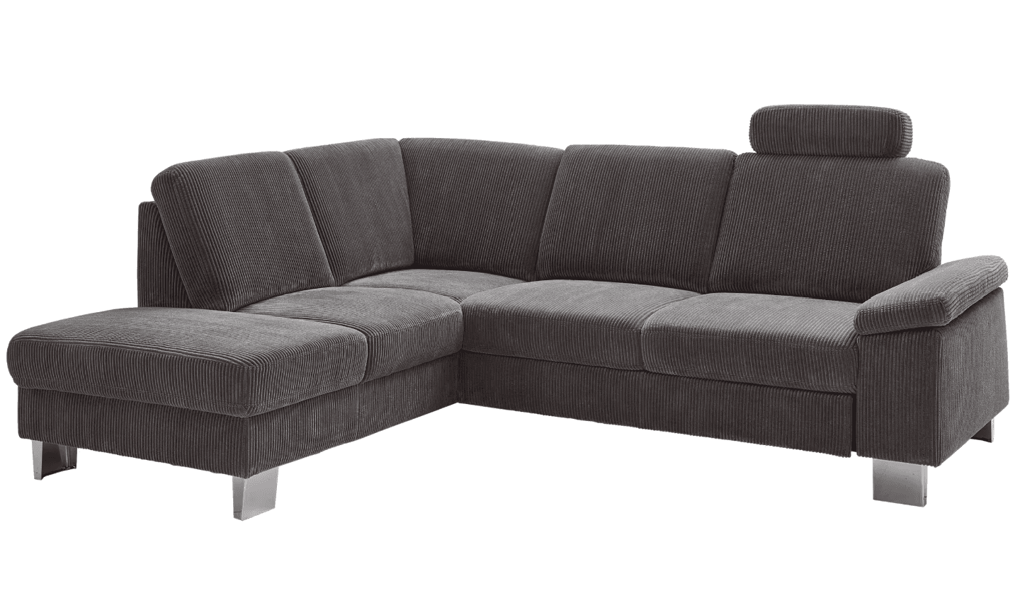 A contemporary L-shaped sectional sofa in dark gray ribbed fabric, featuring a permanent chaise loun… — 3D model