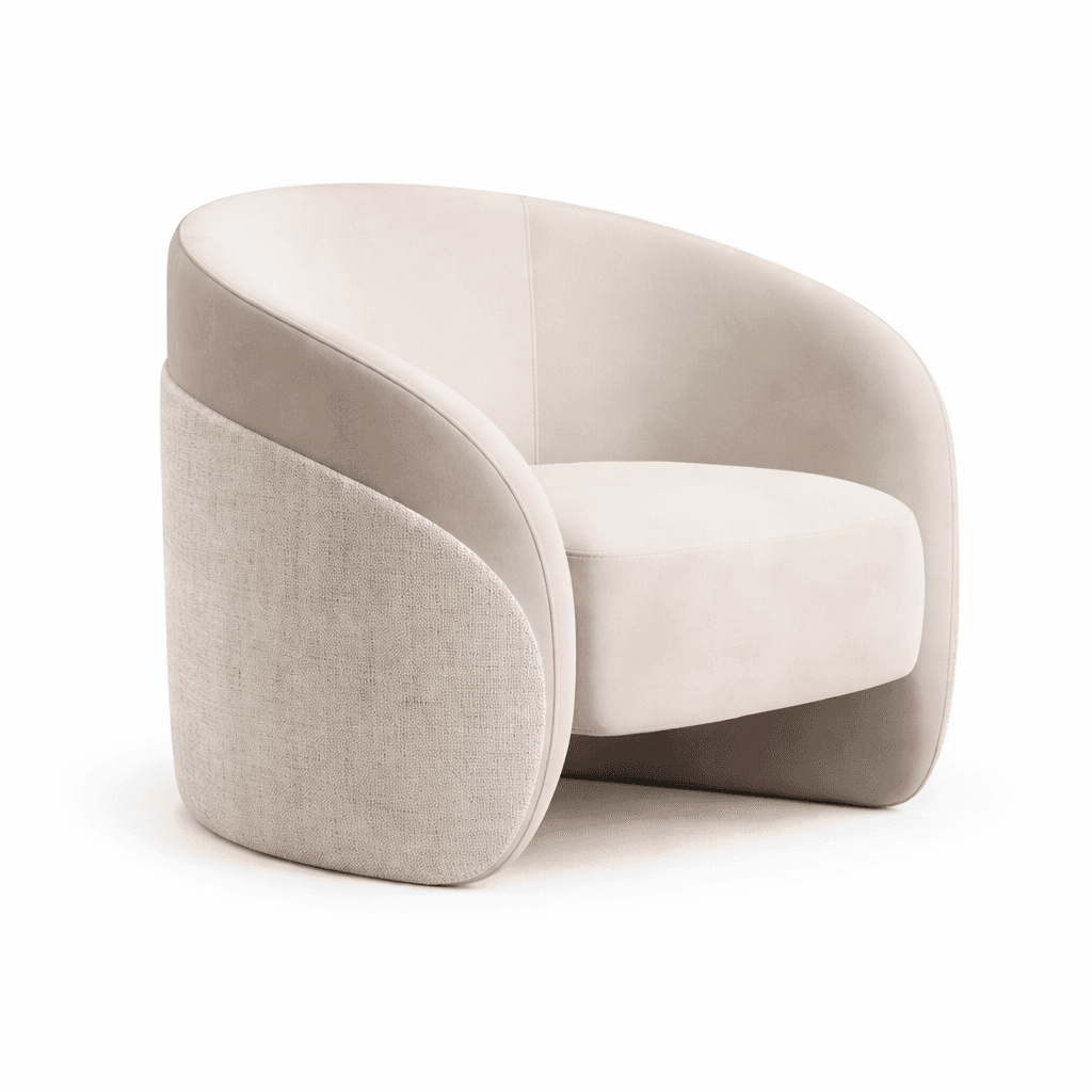 A modern armchair with a curved, rounded silhouette. The chair features a high back that wraps aroun… — 3D model