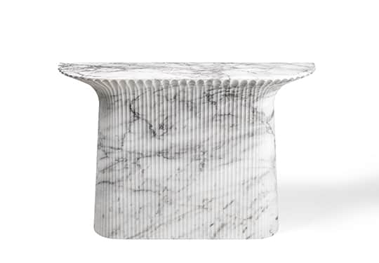 A side table with a rectangular top and a fluted pedestal base. The table is constructed from marble… — 3D model