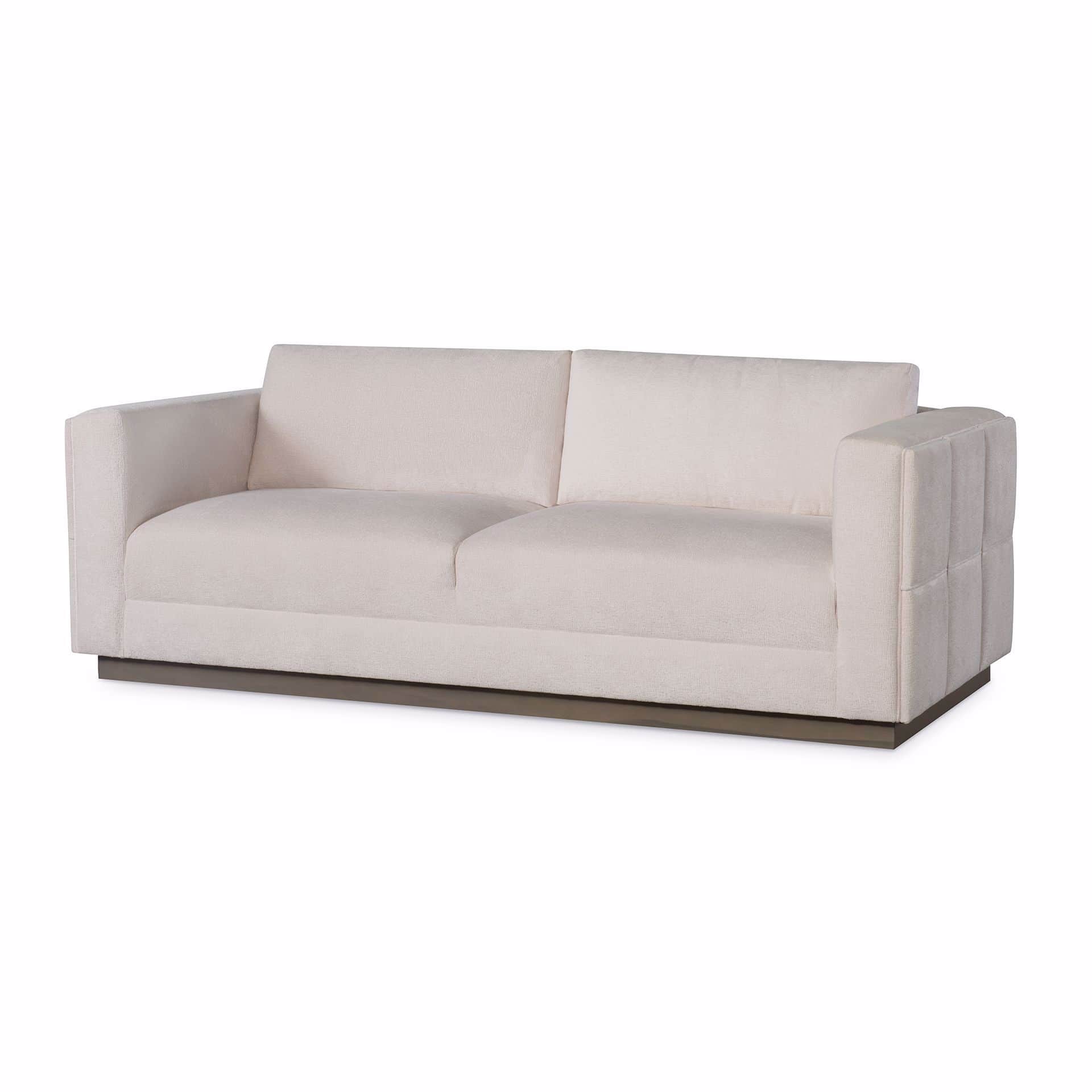 A light-colored sofa with a low profile base. The sofa features two seat cushions and two back cushi… — 3D model