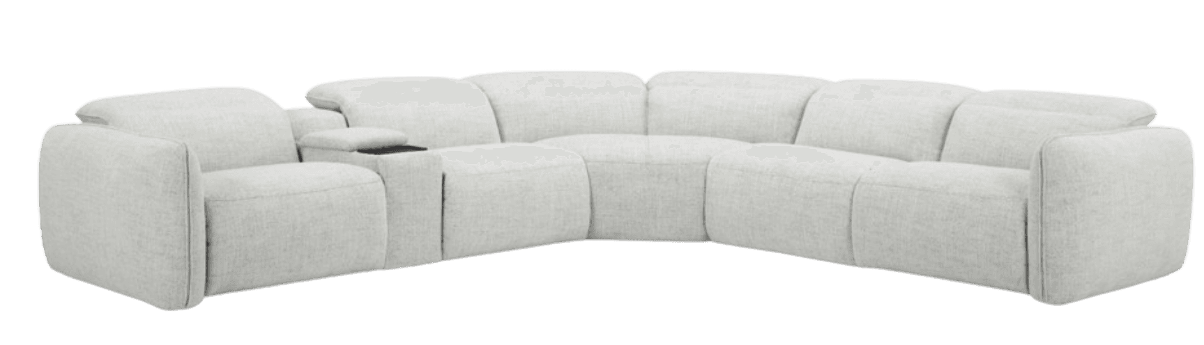A large, multi-piece contemporary sectional sofa, upholstered in a light grey textured fabric. It fe… — 3D model