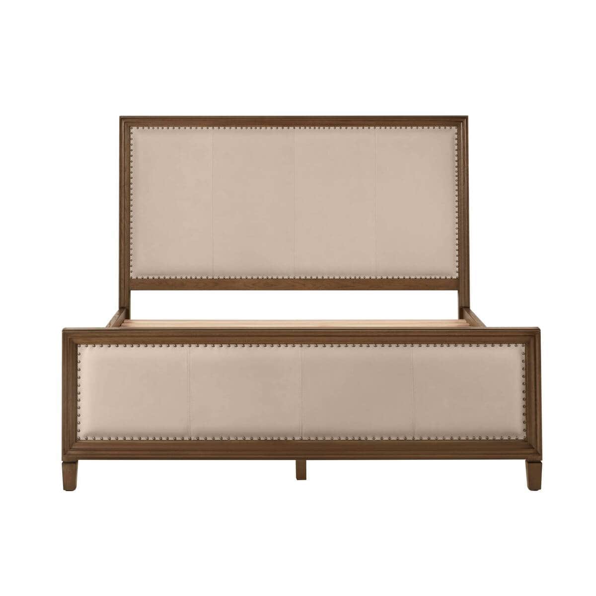 A transitional style bed frame featuring a wooden structure with upholstered panels on both the head… — free BLEND 3D model