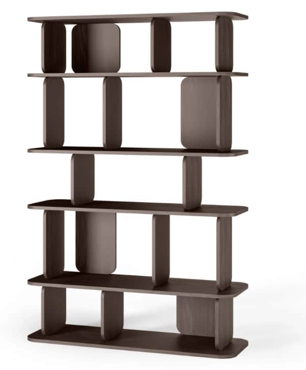 A modern, open-back bookshelf unit with multiple staggered shelves supported by vertical elements. T… — free BLEND 3D model
