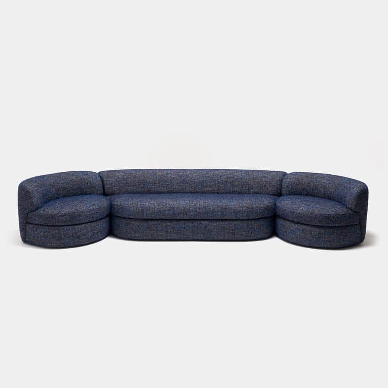 A contemporary curved modular sectional sofa composed of a central armless section and two curved en… — 3D model
