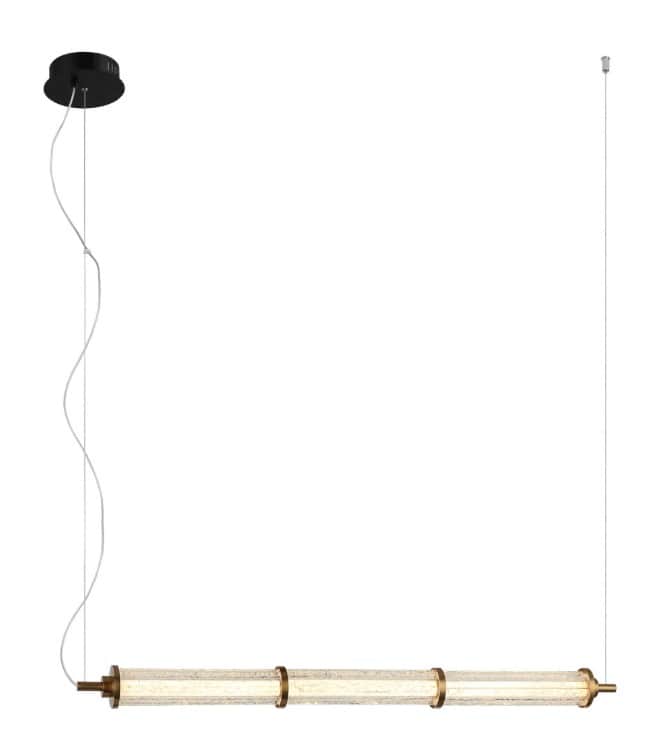 A contemporary linear pendant light featuring a long, horizontal illumination bar suspended by two t… — 3D model