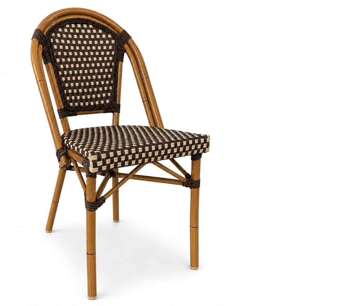 A single bistro-style dining chair featuring a light brown, bentwood-style frame made from what appe… — 3D model