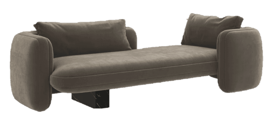 An elegant, modern daybed featuring a long, cushioned platform upholstered in a soft, neutral taupe… — 3D model