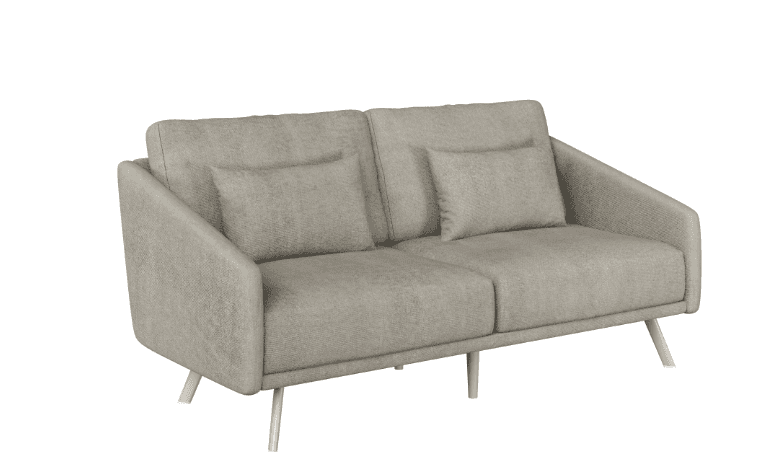 A contemporary two-seater loveseat upholstered in a light grey, textured fabric, featuring a clean s… — 3D model