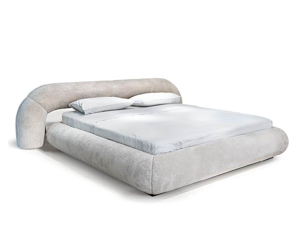 A low-profile bed frame with a rounded headboard that curves around one side. The entire frame appea… — free BLEND 3D model