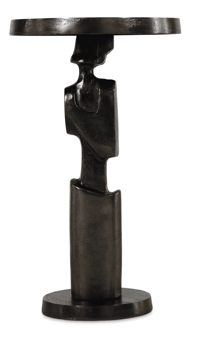 A small, dark bronze accent table featuring an abstract, sculptural base reminiscent of a stylized h… — 3D model