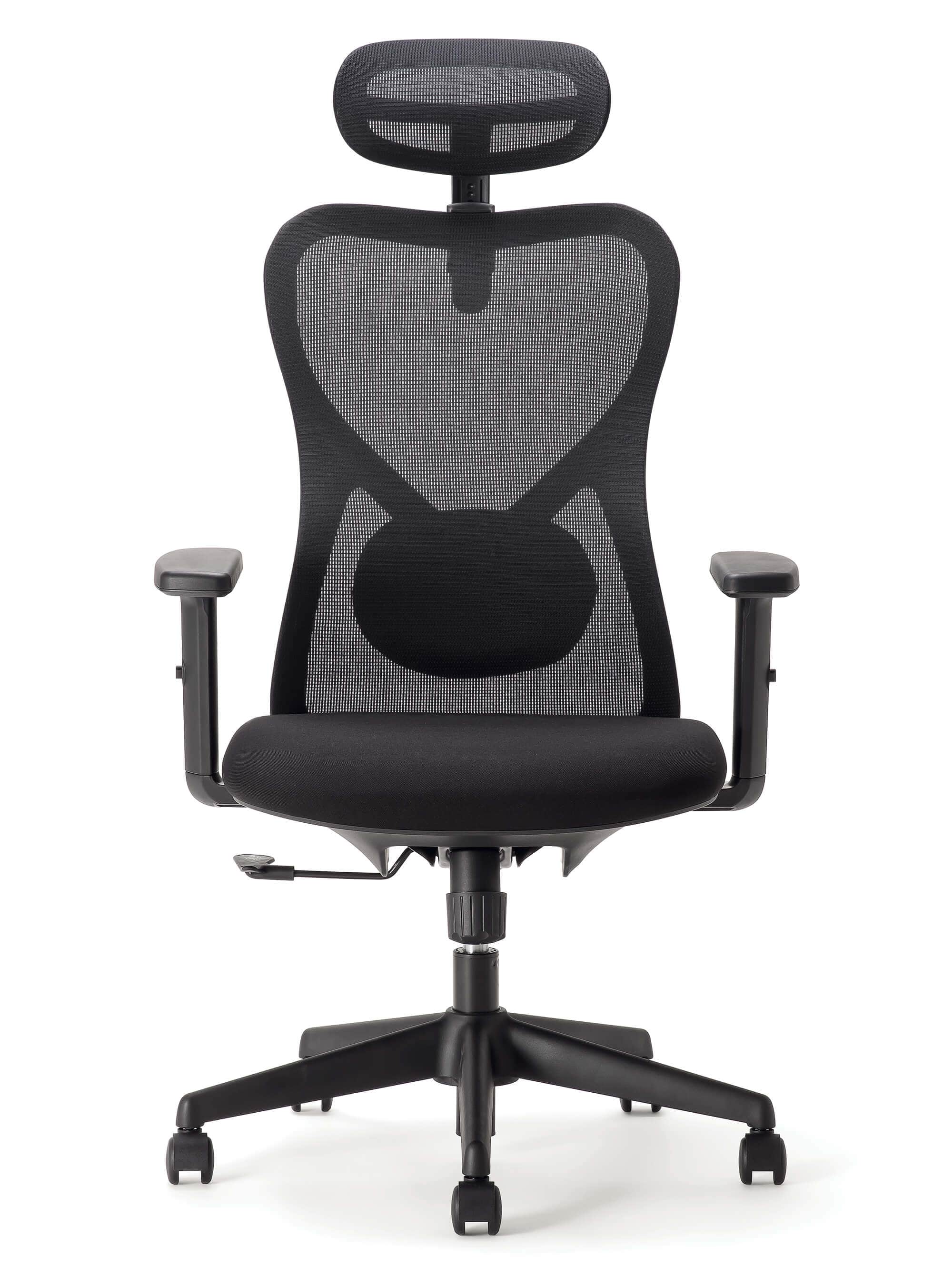 A modern black office chair featuring a high back with breathable mesh material, an adjustable mesh… — free OBJ 3D model