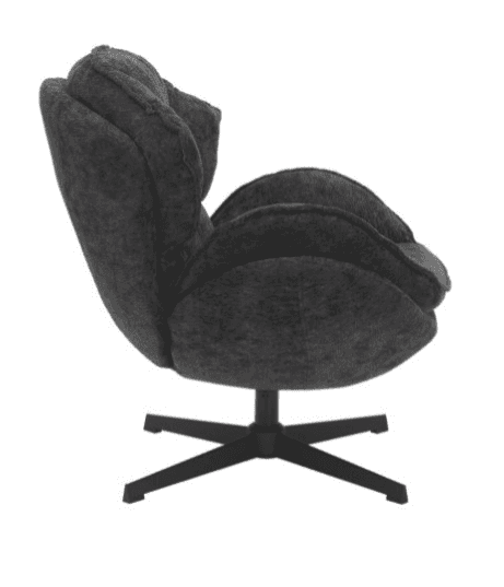 A dark gray armchair with a high, rounded back and seat, featuring layered, petal-like upholstery. T… — free OBJ 3D model
