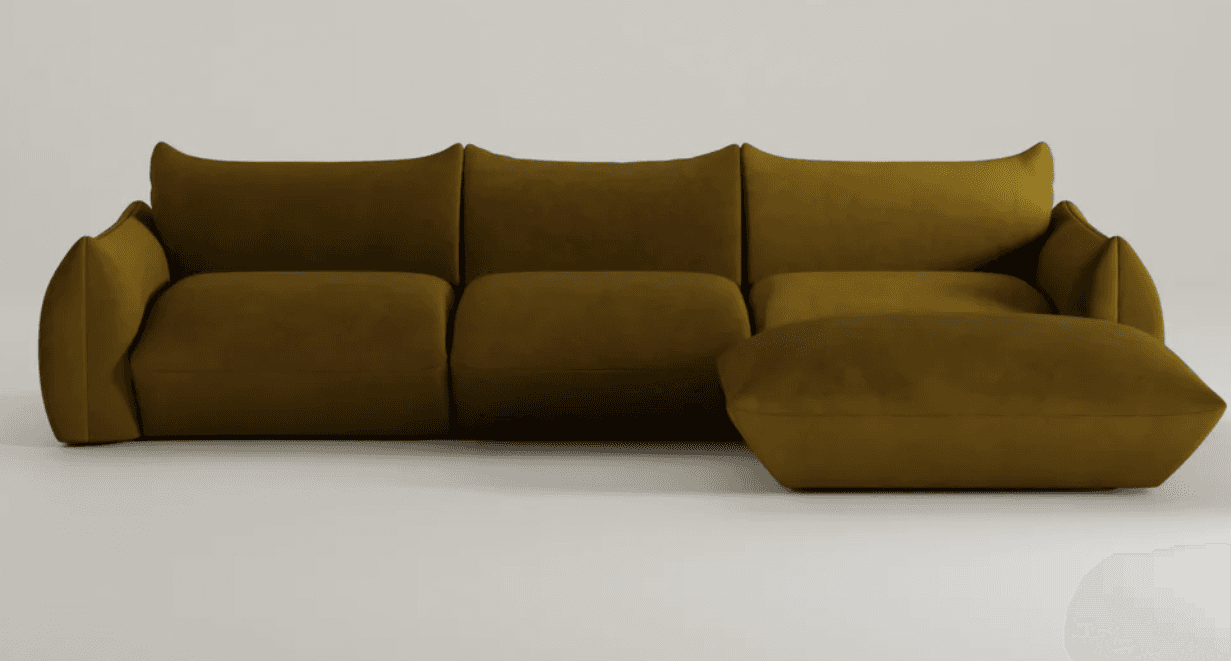 A contemporary modular sectional sofa featuring plush olive green velvet upholstery and rounded, sof… — free SKP 3D model