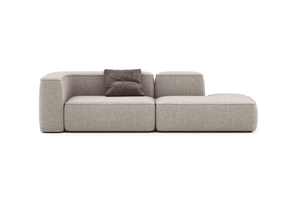A contemporary modular sectional sofa upholstered in a light beige fabric, featuring a low profile,… — 3D model