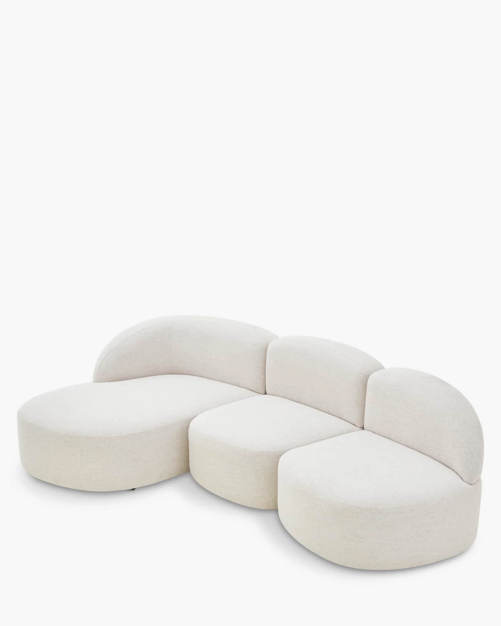 A modular sectional sofa composed of rounded, curved modules. The sofa features a low profile and ap… — 3D model