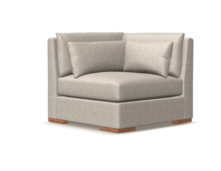 A modular corner armchair with a low-profile design, featuring deep seating and plush back cushions.… — 3D model