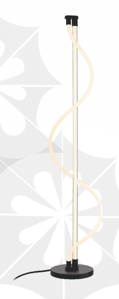 A contemporary floor lamp featuring a slender black vertical pole from which a flexible, illuminated… — 3D model
