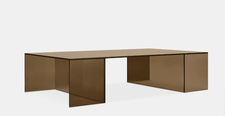A rectangular coffee table made entirely of tinted, smoked brown glass or acrylic, featuring a minim… — 3D model