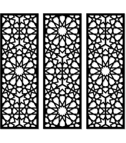 Three vertically oriented panels forming a room divider. Each panel features a repeating geometric p… — free OBJ 3D model