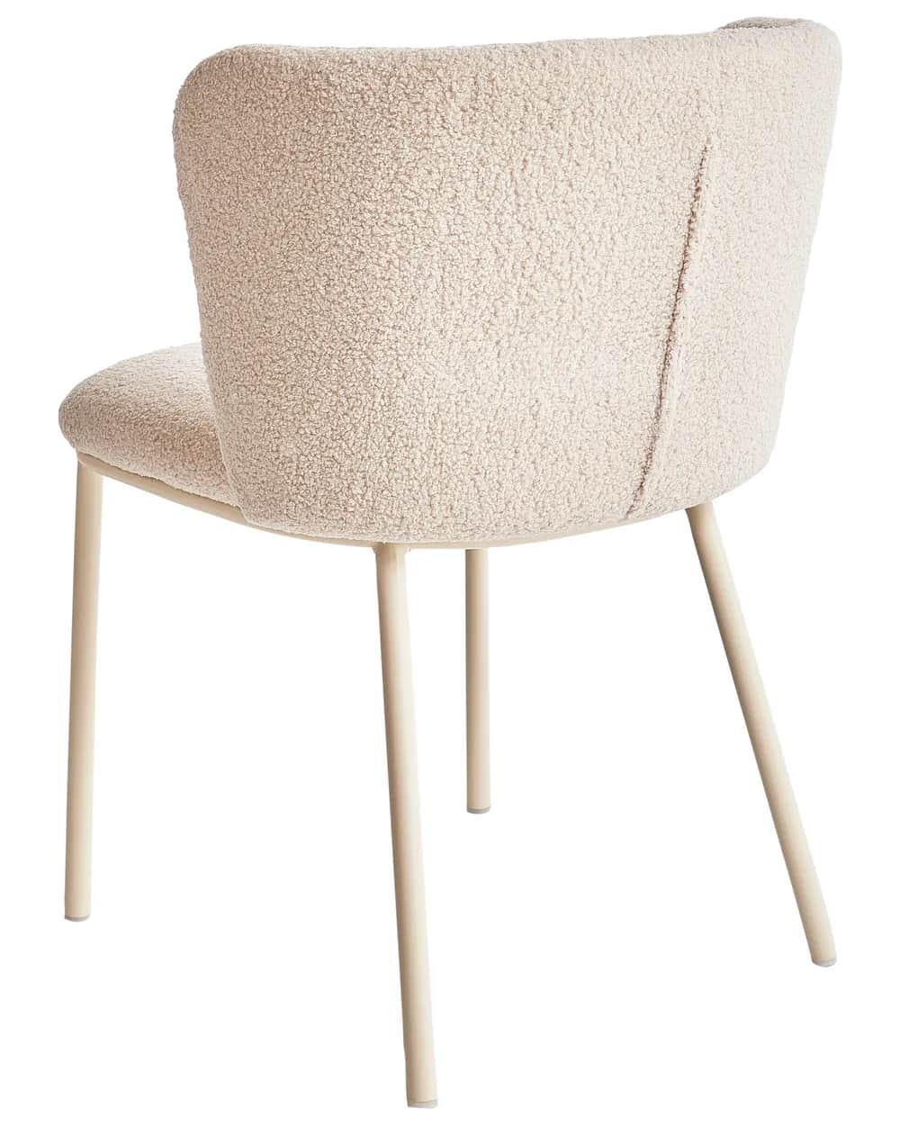 A dining chair with a curved backrest and seat upholstered in a textured, boucle-like fabric. The ch… — 3D model