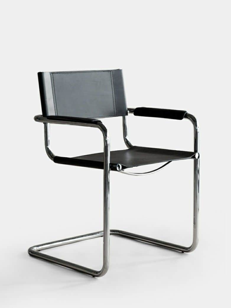 A modernist cantilever armchair featuring a continuous frame of polished chrome-plated tubular steel… — 3D model