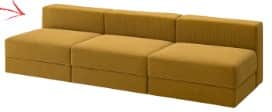 A contemporary modular sectional sofa composed of multiple upholstered block-like units in a mustard… — 3D model