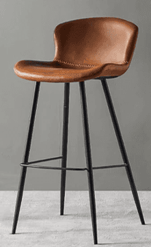 A contemporary bar stool featuring a curved, saddle-shaped seat and backrest upholstered in brown fa… — 3D model