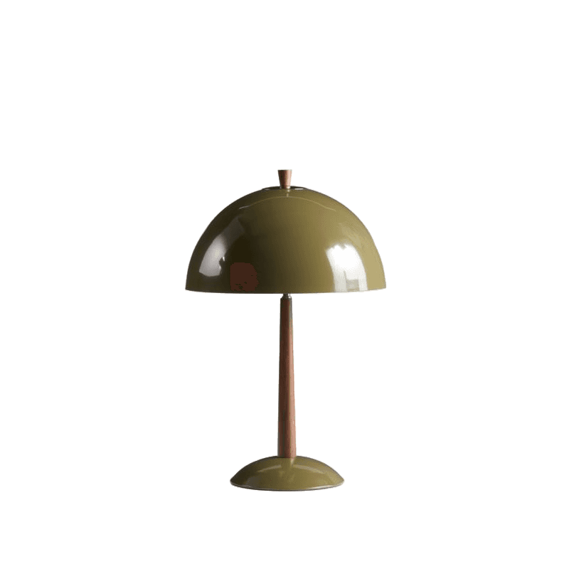 A Mid-Century Modern table lamp featuring a dome-shaped shade and a matching circular base in glossy… — 3D model