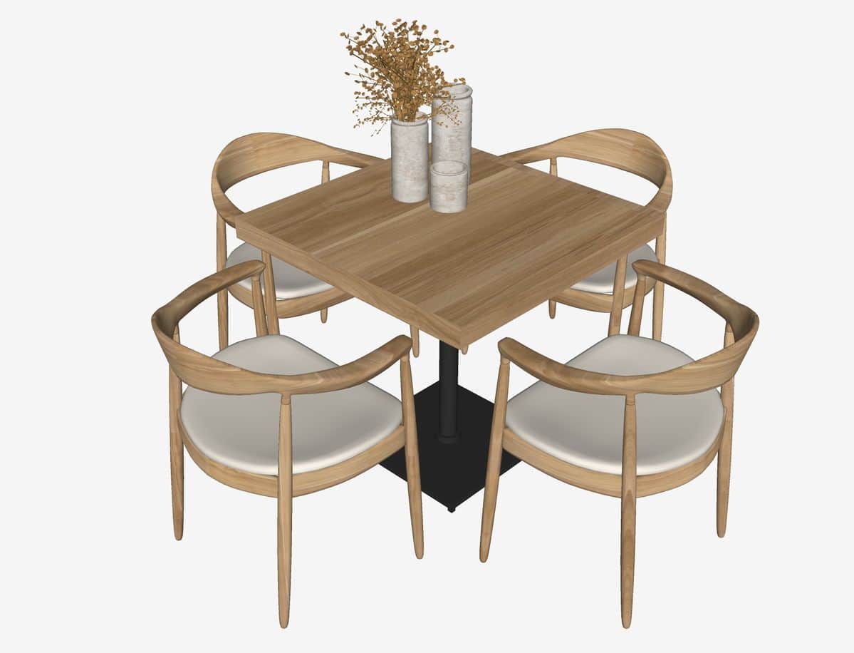 A complete modern dining set featuring a square wooden dining table with a black pedestal base, acco… — free STL 3D model