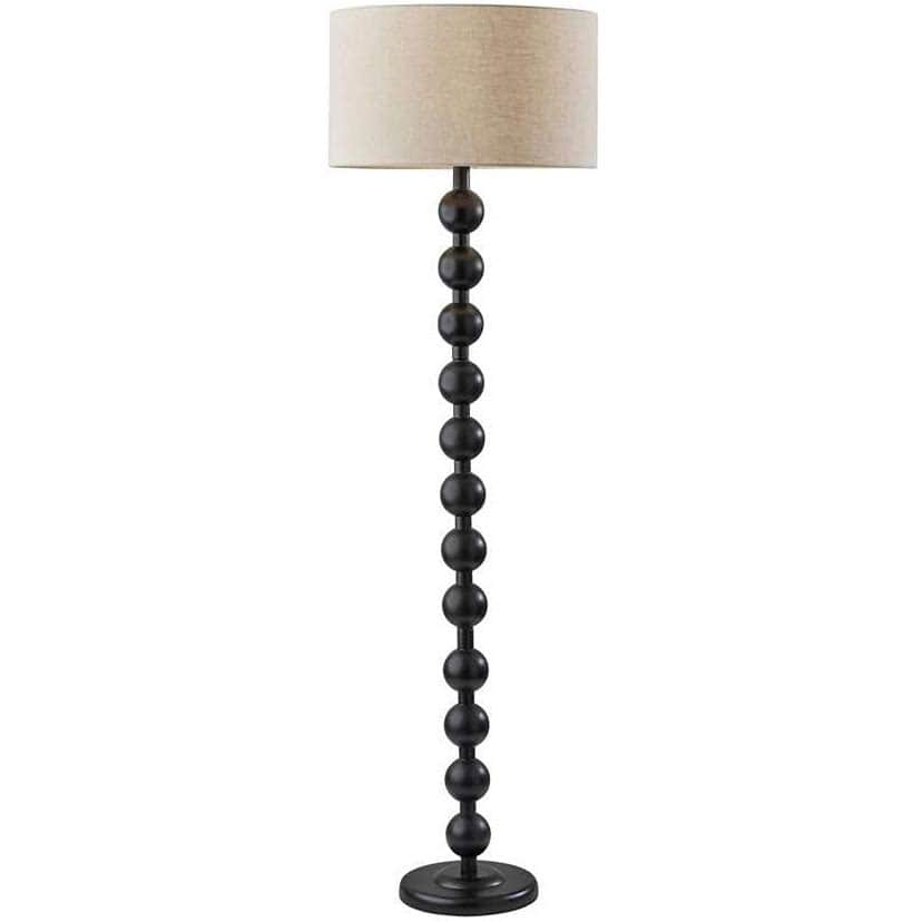 A tall, slender floor lamp featuring a distinctive central column composed of numerous dark, spheric… — 3D model
