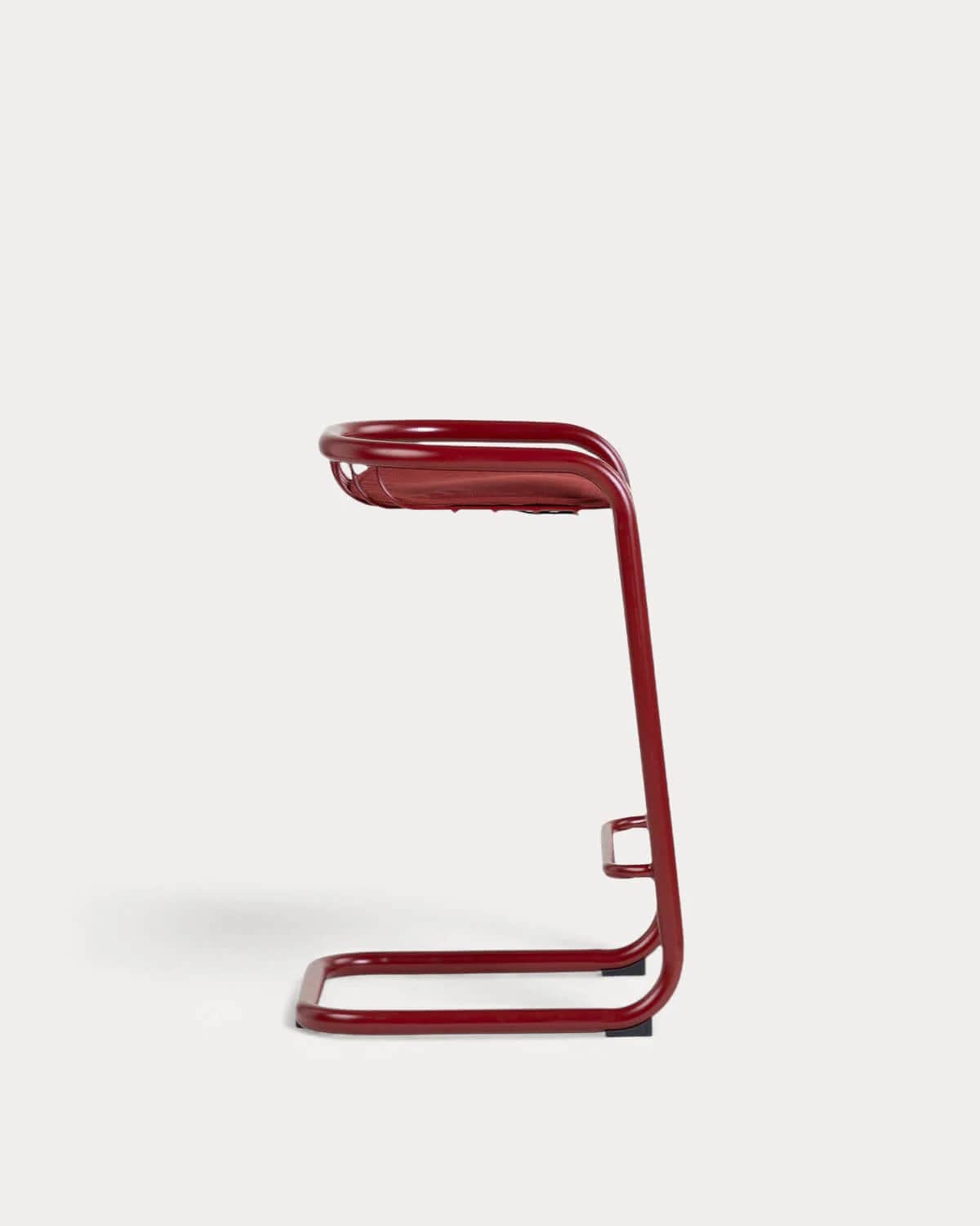 A modern, high-backed bar stool featuring a continuous tubular metal frame with a glossy red finish,… — free SKP 3D model