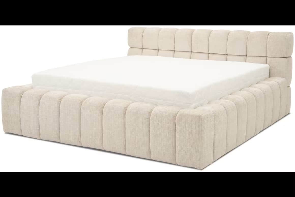 A contemporary platform bed featuring a low-profile design and fully upholstered frame and headboard… — free BLEND 3D model