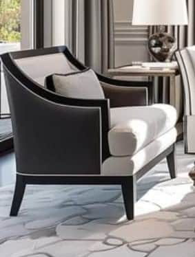 A contemporary upholstered accent chair featuring an exposed dark wood frame that outlines the back… — 3D model