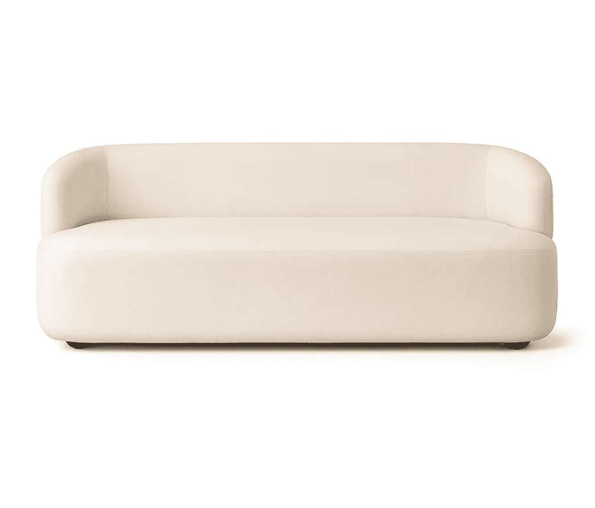 A compact, contemporary two-seater loveseat upholstered in a light cream or off-white fabric. It fea… — 3D model