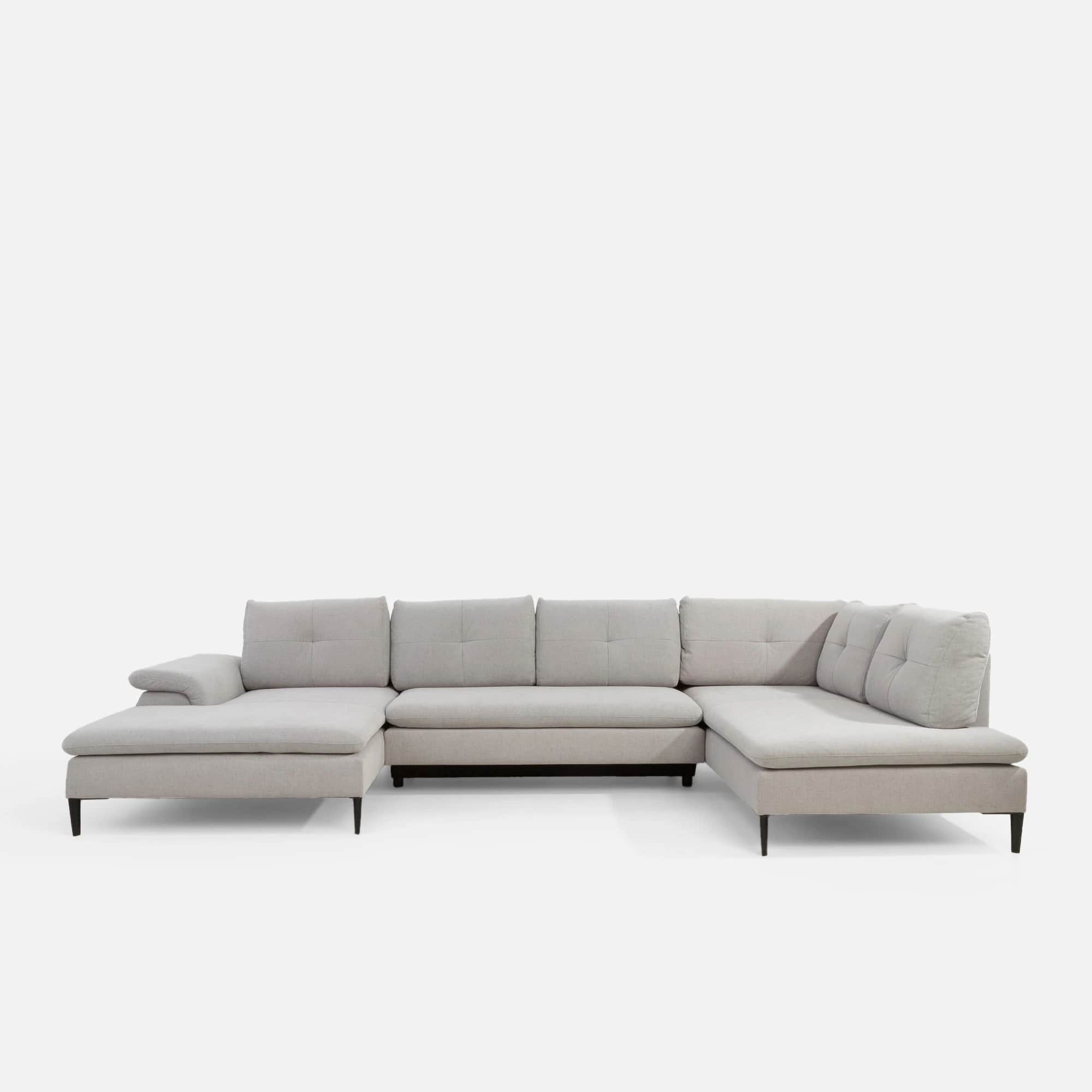 A U-shaped sectional sofa with light grey fabric upholstery. The sofa features tufted back cushions… — 3D model