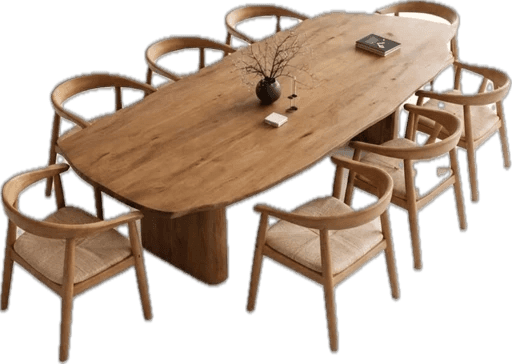 An organic modern solid wood coffee table featuring an elongated, rectangular top with softly rounde… — 3D model