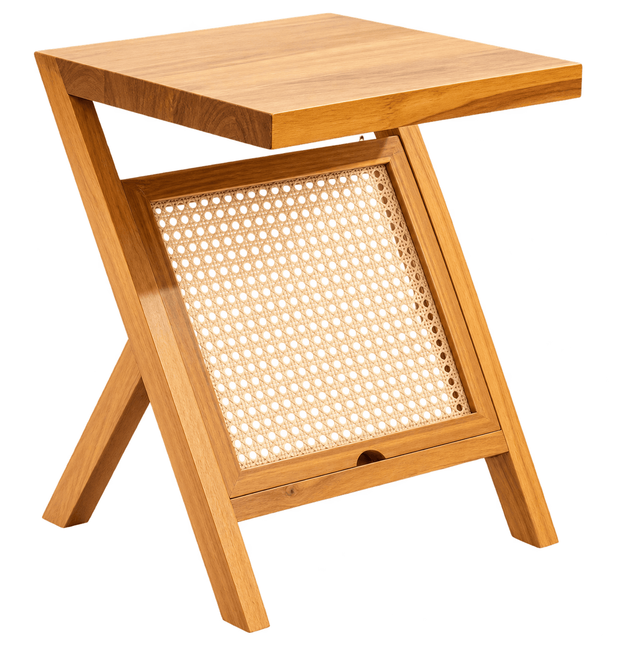 A modern C-shaped side table crafted from light-toned solid wood, featuring a rectangular tabletop a… — 3D model