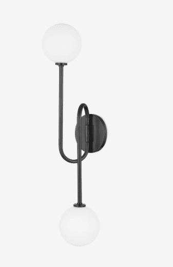 A modern two-light wall sconce featuring a matte black metal frame that forms an elegant, curved ste… — 3D model