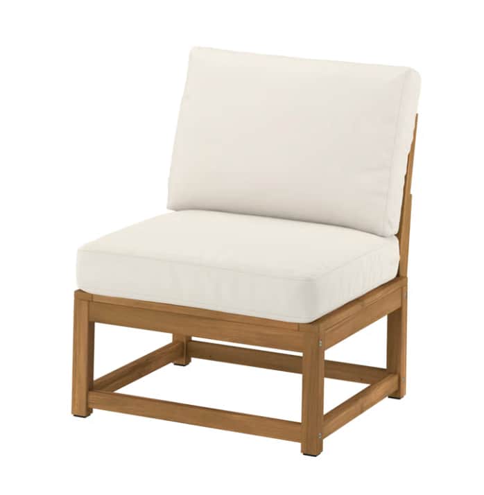 A modular outdoor seating unit featuring a robust wooden frame and thick, off-white upholstered cush… — free OBJ 3D model