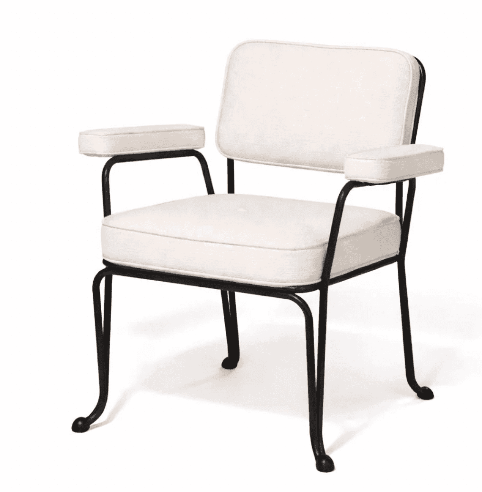 A contemporary armchair featuring a slender black tubular metal frame and three distinct off-white u… — 3D model
