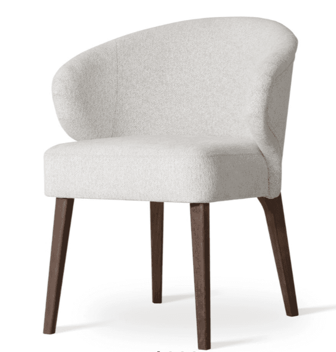 An upholstered dining chair featuring a curved backrest that seamlessly integrates into armrests, al… — 3D model