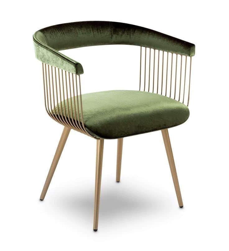 A modern armchair featuring a curved back and integrated armrests upholstered in olive green velvet,… — 3D model