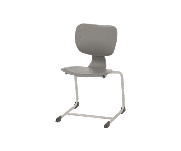 A modern grey chair featuring a single-piece molded plastic seat and back, supported by a light-colo… — 3D model