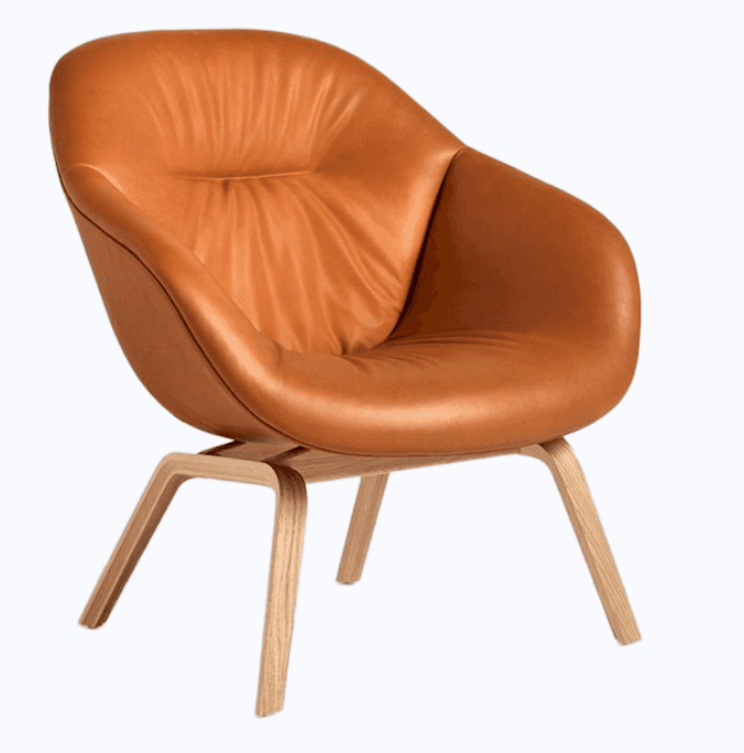A modern lounge chair with a curved, upholstered seat and backrest supported by a wooden base. The s… — free OBJ 3D model
