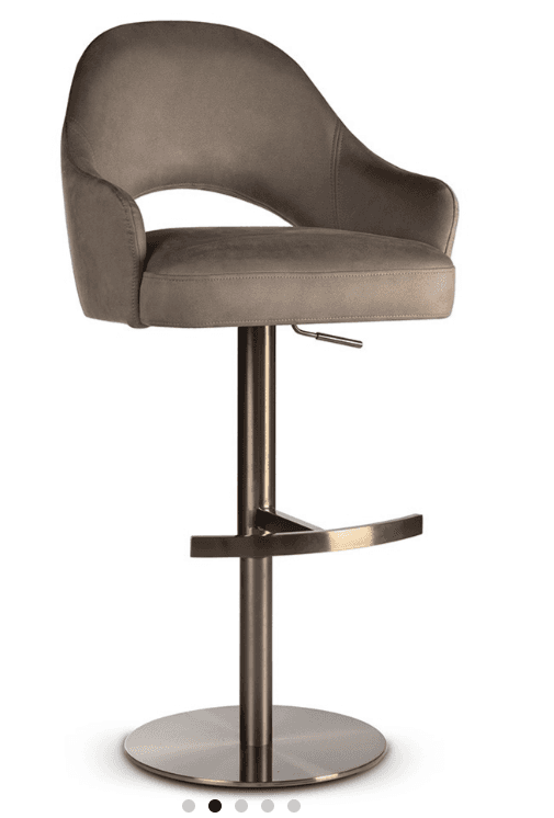A contemporary bar stool featuring a taupe or light gray upholstered seat and back with integrated a… — 3D model